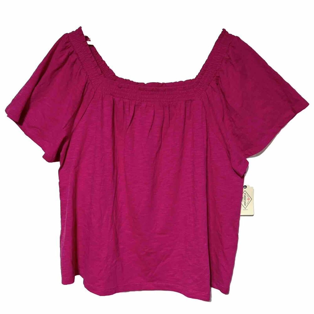 St. Johns Bay Bright Pink Womens Shirt Top Sz 1X Short Sleeve Summer NWT $37